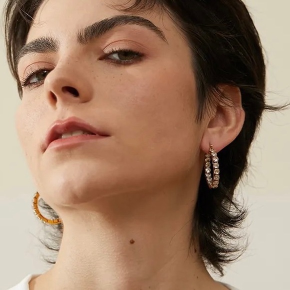 ◾️Luxury 18K Gold Plated Marquis 3A CZ Crystal Hoop Earrings - Picture 8 of 9